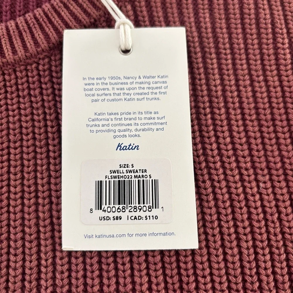 Katin Swell Ribbed Knit Crewneck Sweater Men’s Size Small Maroon Red New